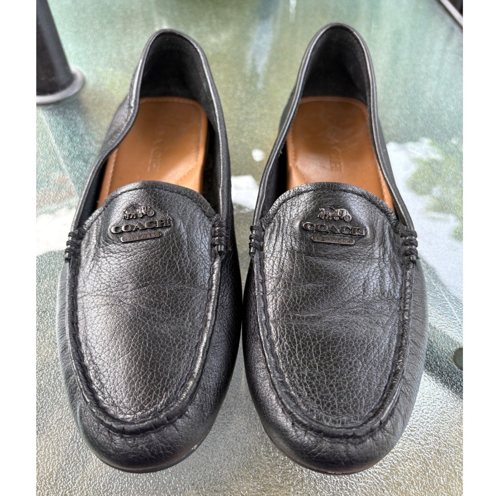 Coach Mary Lock Up Black‎ Pebbled Leather Loafers Driving Mocs A00925 Womens 7.5